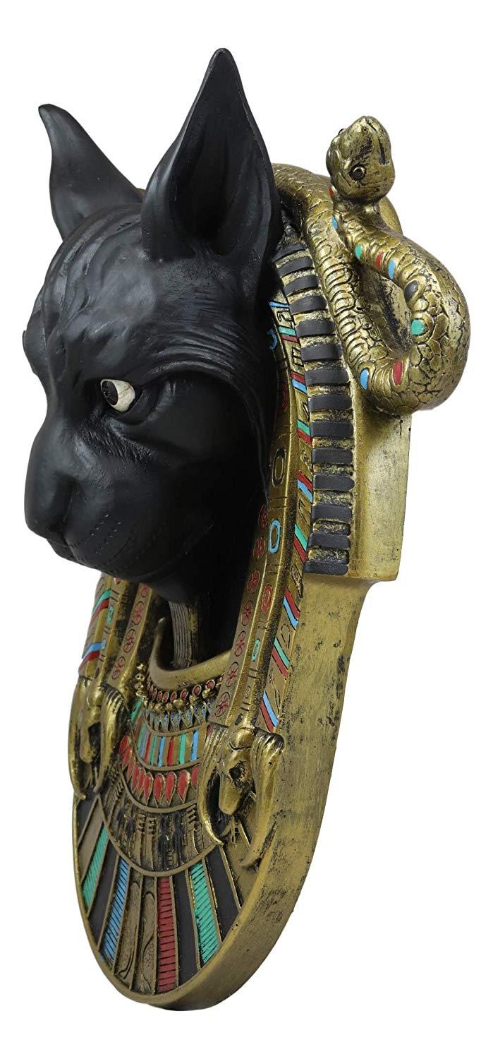Ebros Gods And Goddesses Of Egypt Bastet Cat Deity With Two Uraeus Cobras Wall Decor Sculpture Figurine 12" Tall Ubasti Egyptian Patron Of Protection Health And Sensual Pleasure Home Decor Statue