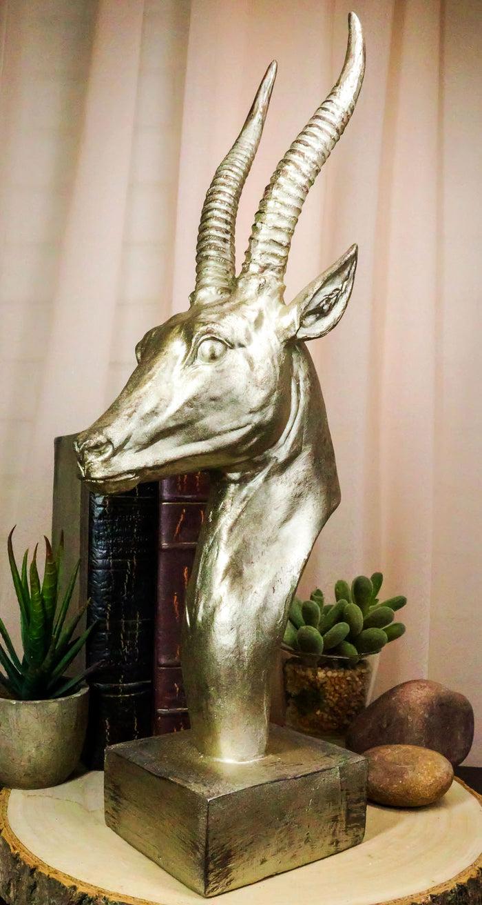 Ebros Golden African Gazelle Antelope Bust Head Sculpture With Trophy Base 16" Tall