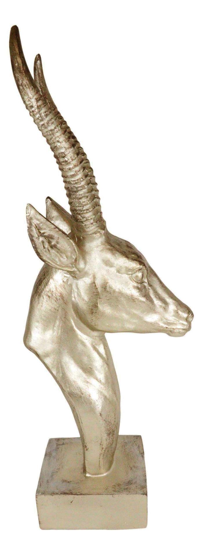 Ebros Golden African Gazelle Antelope Bust Head Sculpture With Trophy Base 16" Tall