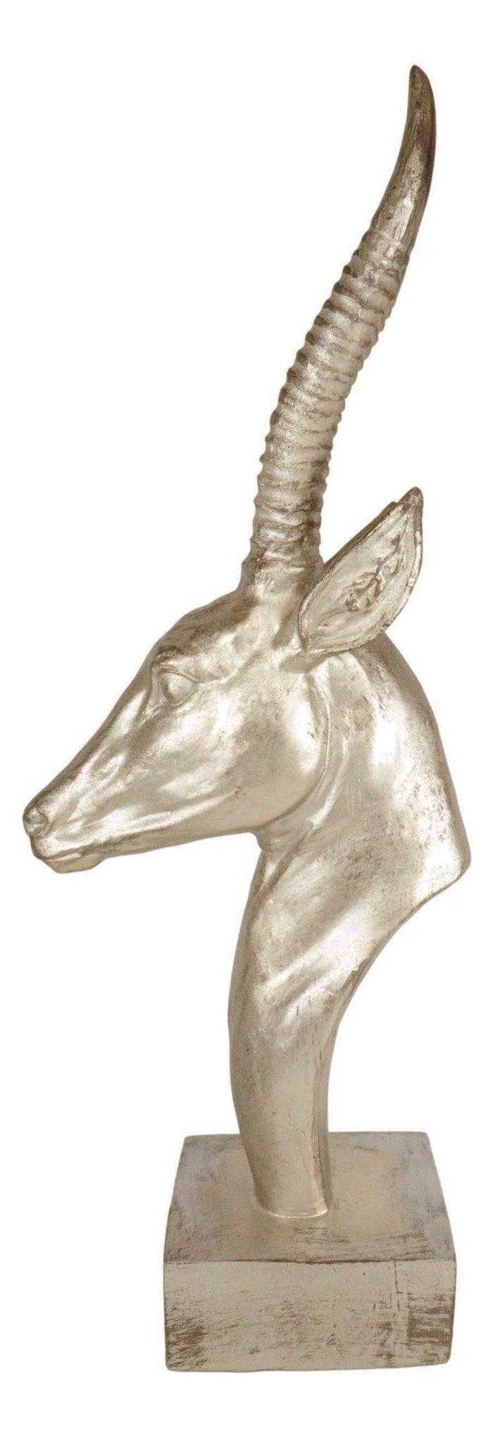 Ebros Golden African Gazelle Antelope Bust Head Sculpture With Trophy Base 16" Tall