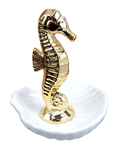 Ebros Golden Equine Seahorse Ceramic Ring Accessory Jewelry Holder Vanity Display Figurine