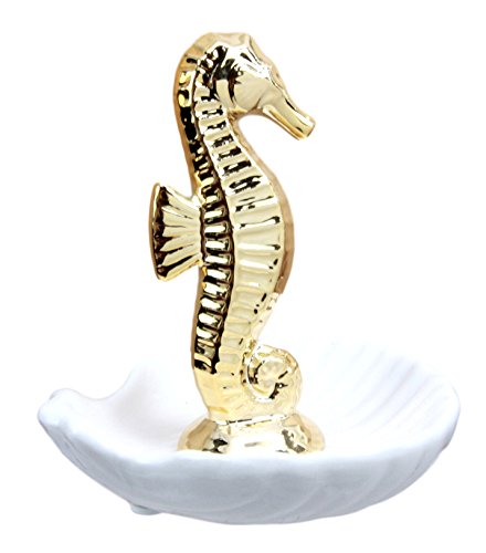 Ebros Golden Equine Seahorse Ceramic Ring Accessory Jewelry Holder Vanity Display Figurine