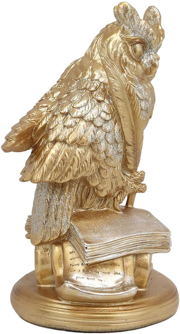 Ebros Golden Owl Of Bibliography Figurine Wisdom Of The Woods Wise Great Horned Owl With A Pen Feather Writing On A Stack Of Scholarly Books Collectible Statue With Glitters Accent Decor Of Owls Theme