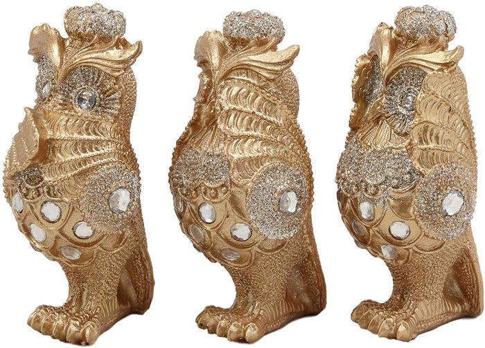 Ebros Golden See Hear Speak No Evil 3 Wise Owls With Royal Crowns And Crystals Figurine Decor Set Wisdom Of The Woods Wise Great Horned Owls Collectible Statues