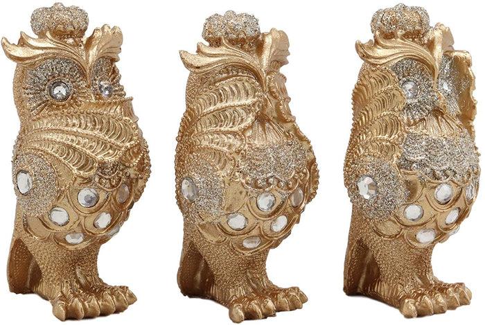 Ebros Golden See Hear Speak No Evil 3 Wise Owls With Royal Crowns And Crystals Figurine Decor Set Wisdom Of The Woods Wise Great Horned Owls Collectible Statues