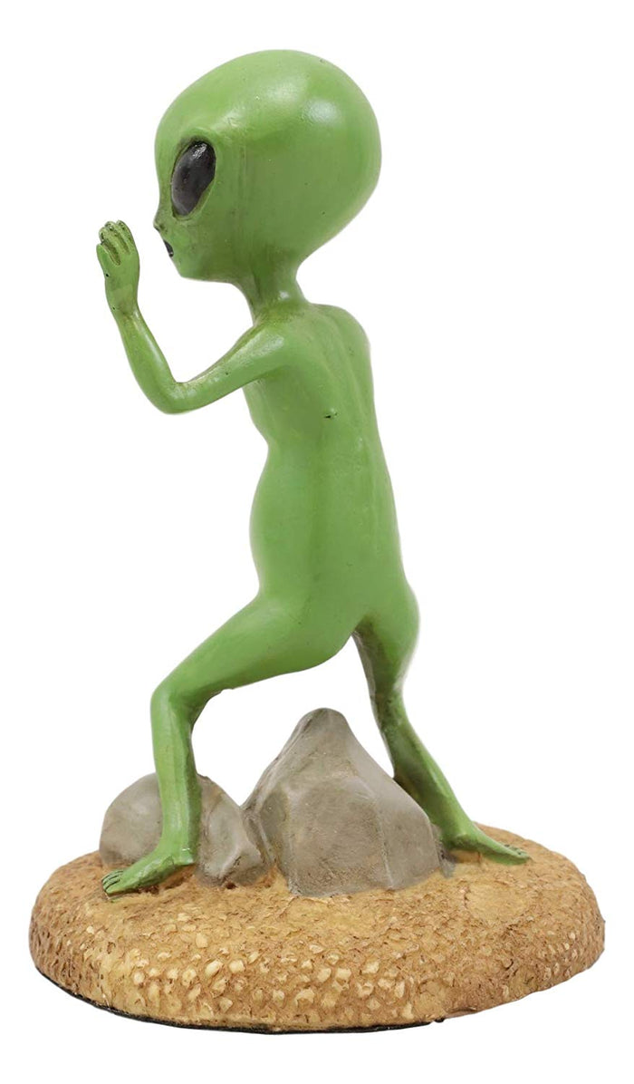 Ebros Gotcha Area 51 Bizarre Green ET Roswell UFO Alien With Hands Up In Surrender Statue 4.5" Tall Extra Terrestrial Halloween Comical Funny Decorative Figurine Or Cake Topper Decoration