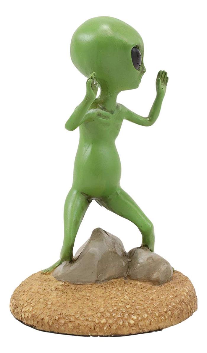 Ebros Gotcha Area 51 Bizarre Green ET Roswell UFO Alien With Hands Up In Surrender Statue 4.5" Tall Extra Terrestrial Halloween Comical Funny Decorative Figurine Or Cake Topper Decoration