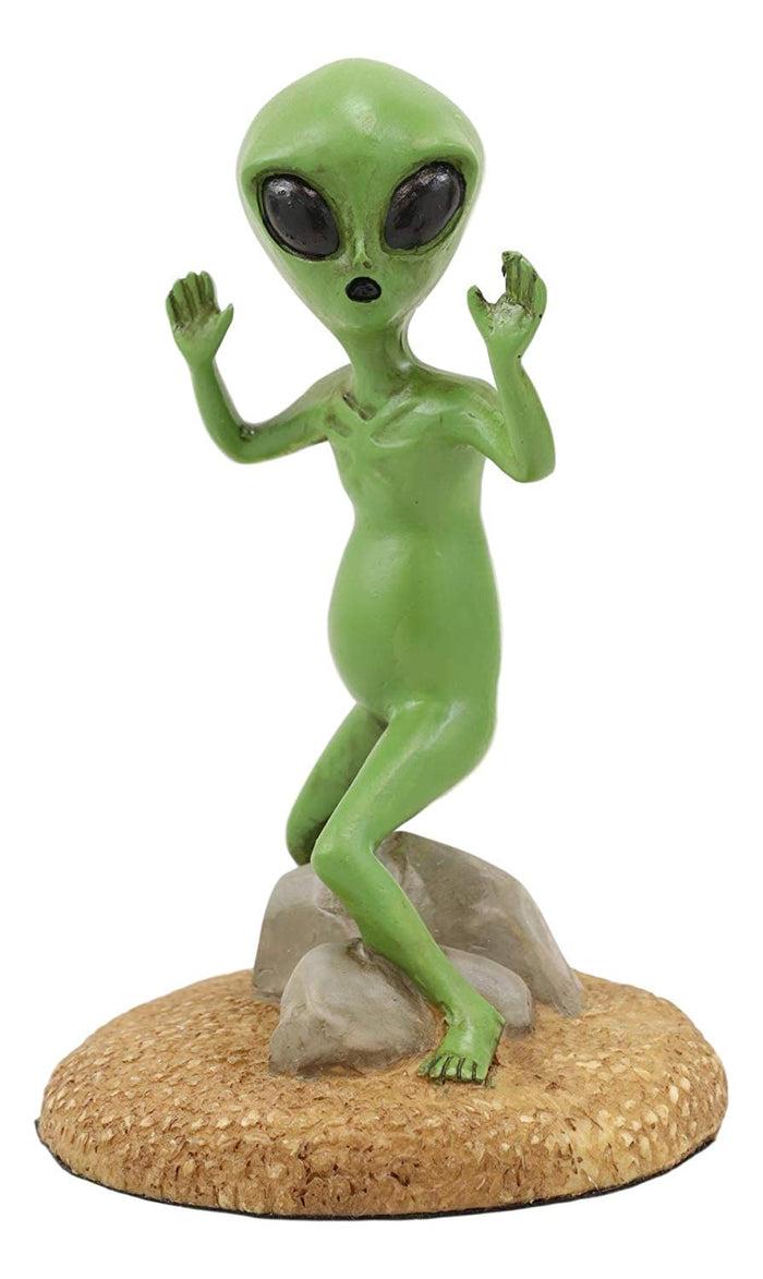 Ebros Gotcha Area 51 Bizarre Green ET Roswell UFO Alien with Hands Up in Surrender Statue 4.5" Tall Extra Terrestrial Halloween Comical Funny Decorative Figurine Or Cake Topper Decoration