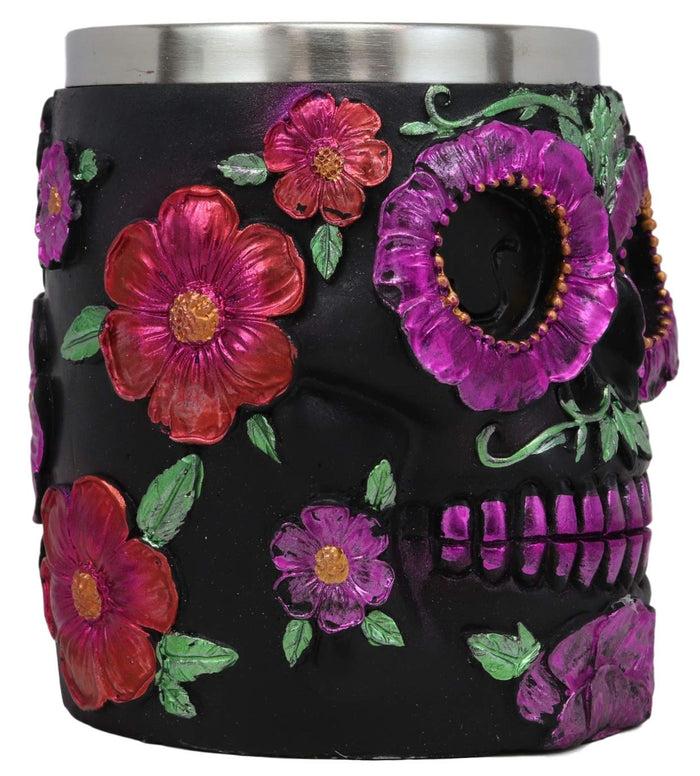 Ebros Gothic Black Red Pink Green Day Of The Dead Sugar Skull Mug 12 Oz