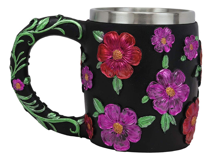 Ebros Gothic Black Red Pink Green Day Of The Dead Sugar Skull Mug 12 Oz