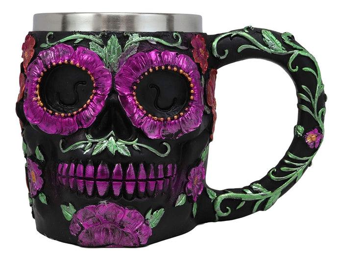 Ebros Gothic Black Red Pink Green Day Of The Dead Sugar Skull Mug 12 Oz