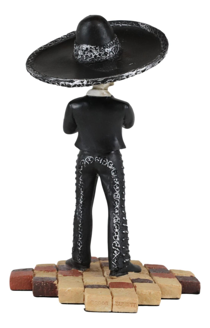 Ebros Gothic Day Of The Dead Black Mariachi Skeleton Trumpet Player Figurine 5.5"H