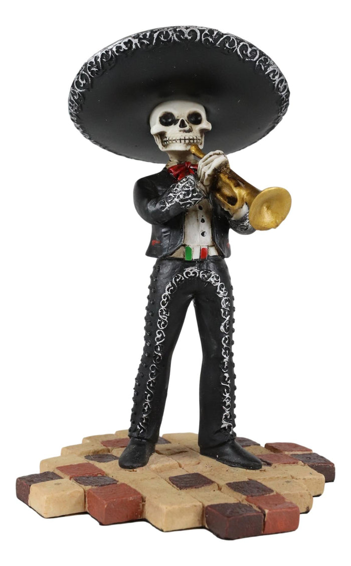 Ebros Gothic Day Of The Dead Black Mariachi Skeleton Trumpet Player Figurine 5.5"H