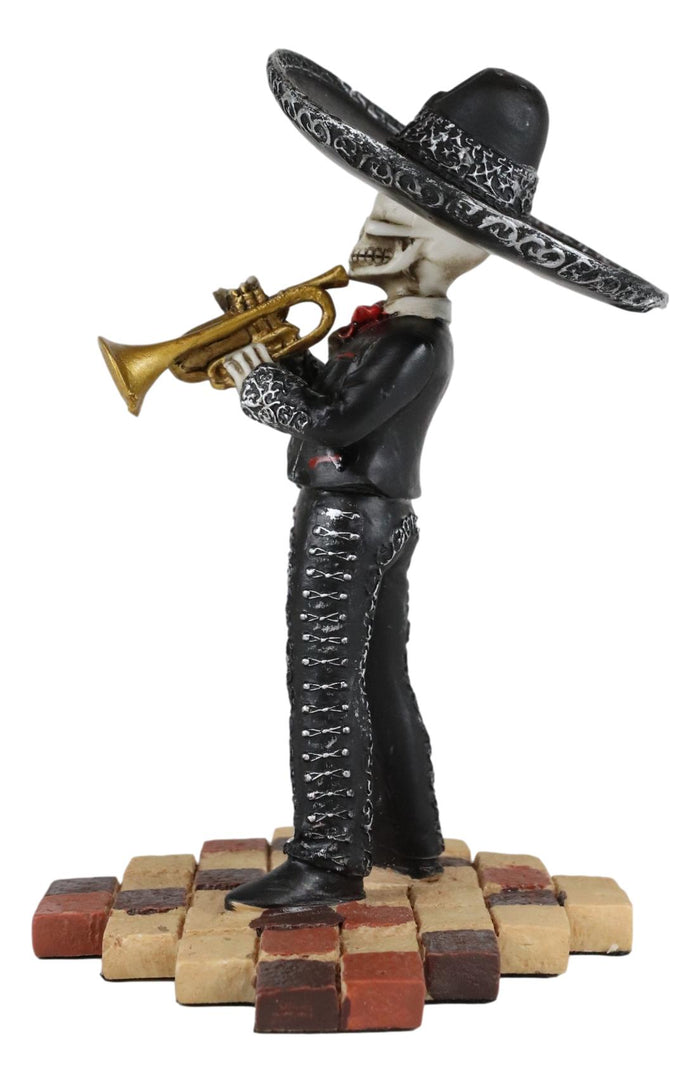 Ebros Gothic Day Of The Dead Black Mariachi Skeleton Trumpet Player Figurine 5.5"H
