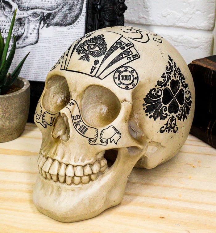 Ebros Gothic Gambling Casino Royale Poker Cards Royal Flush Skull Cranium Figurine