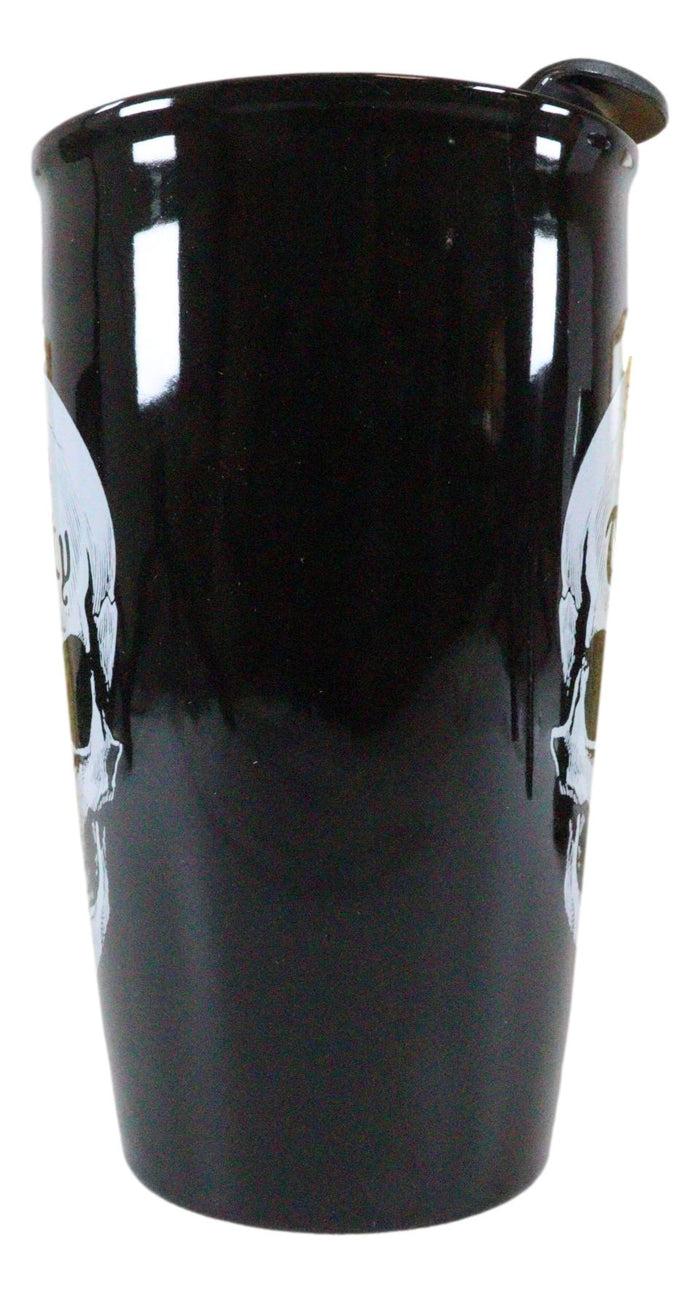 Ebros Gothic Macabre Dead Thirsty Sinister Skull Ceramic Travel Coffee Mug Cup W/ Lid
