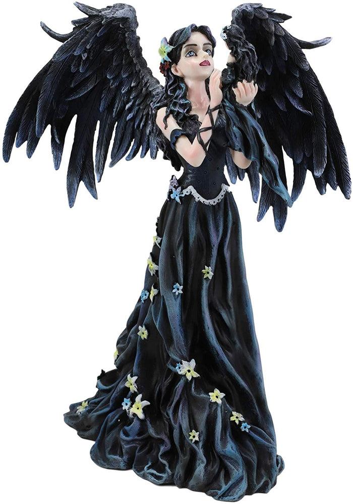 Ebros Gothic Raven Crow Angel In Black Floral Gown Statue 11.5" Tall Nene Thomas