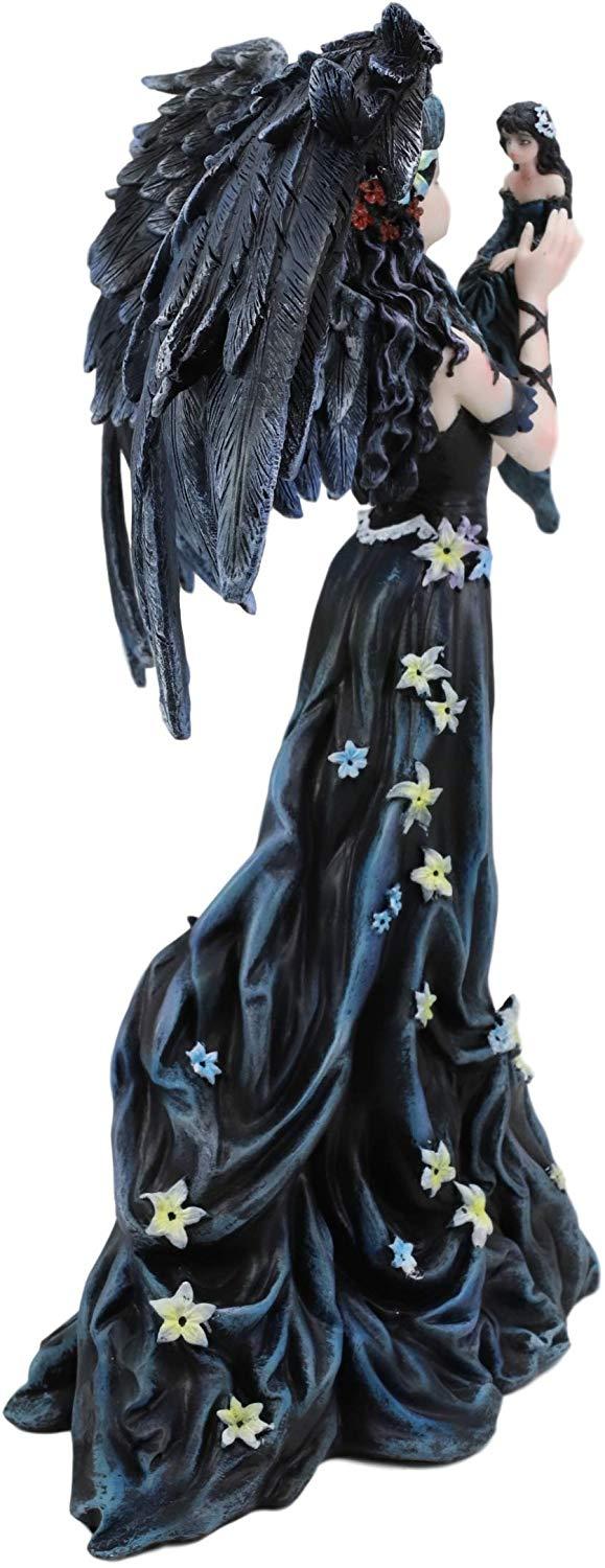 Ebros Gothic Raven Crow Angel In Black Floral Gown Statue 11.5" Tall Nene Thomas