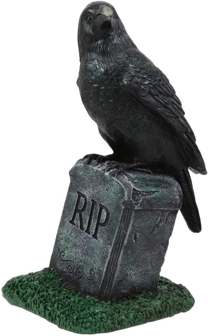 Ebros Gothic Raven Crow On Tombstone Statue 8"H RIP Headstone Figurine Decor