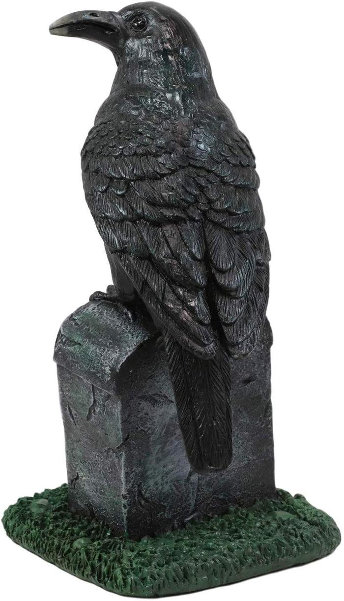 Ebros Gothic Raven Crow On Tombstone Statue 8"H RIP Headstone Figurine Decor
