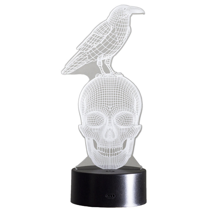 Ebros Gothic Raven On Grinning Skull Acrylic Art Panel Colorful LED Night Light