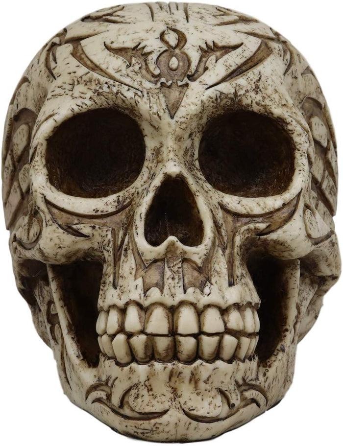Ebros Gothic Samoan Lace Tribal Tattoo Lovers Symbols Skull Figurine 8"L Skeleton Head