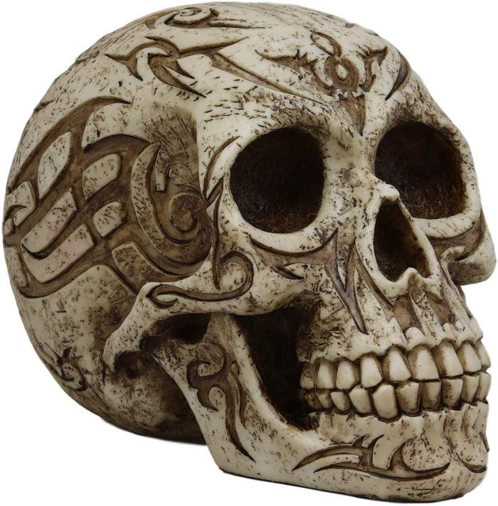 Ebros Gothic Samoan Lace Tribal Tattoo Lovers Symbols Skull Figurine 8"L Skeleton Head