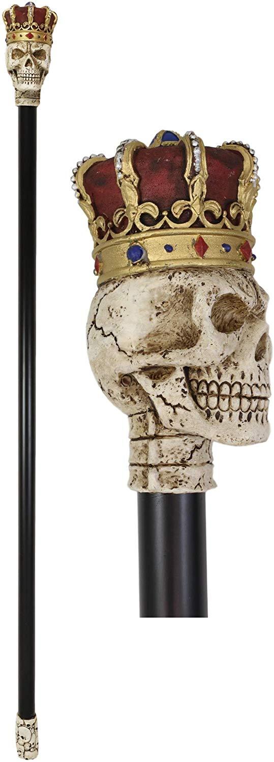 Ebros Gothic Skull With Royal Regalia Crown Decorative Prop Walking Swagger Cane