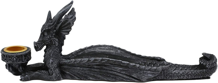 Ebros Gothic Stony Dragon Incense Burner And Candle Holder Figurine 10" Long