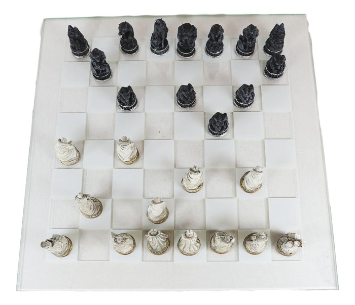Ebros Gothic Vampires VS Werewolves Dracula Chess Pieces And Glass Board Set