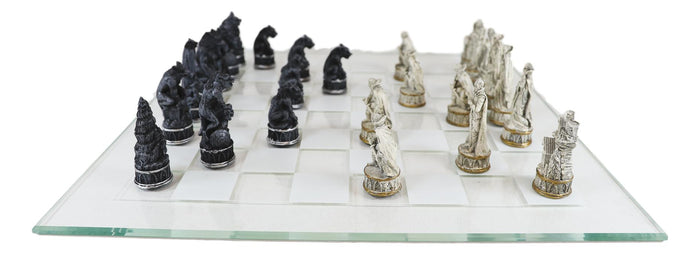 Ebros Gothic Vampires VS Werewolves Dracula Chess Pieces And Glass Board Set