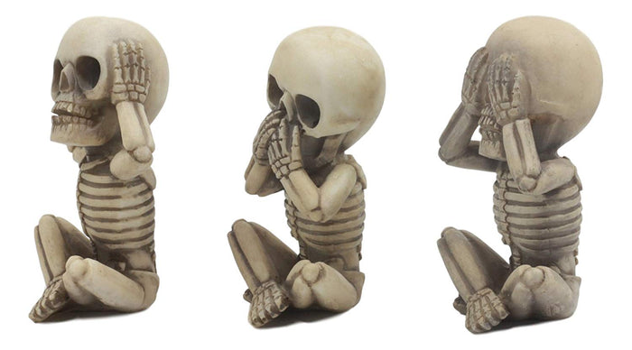 Ebros Gothic Whimsical See Hear Speak No Evil Baby Skeletons Statue Set Of 3