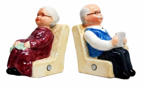Ebros Grandma & Grandpa Couple Sofa Past Times Ceramic Salt Pepper Shaker Set