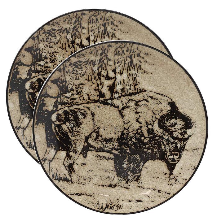 Ebros Grassland Plains Bison Buffalo Round Salad Or Dessert Plate Set Of 2 8.5"D