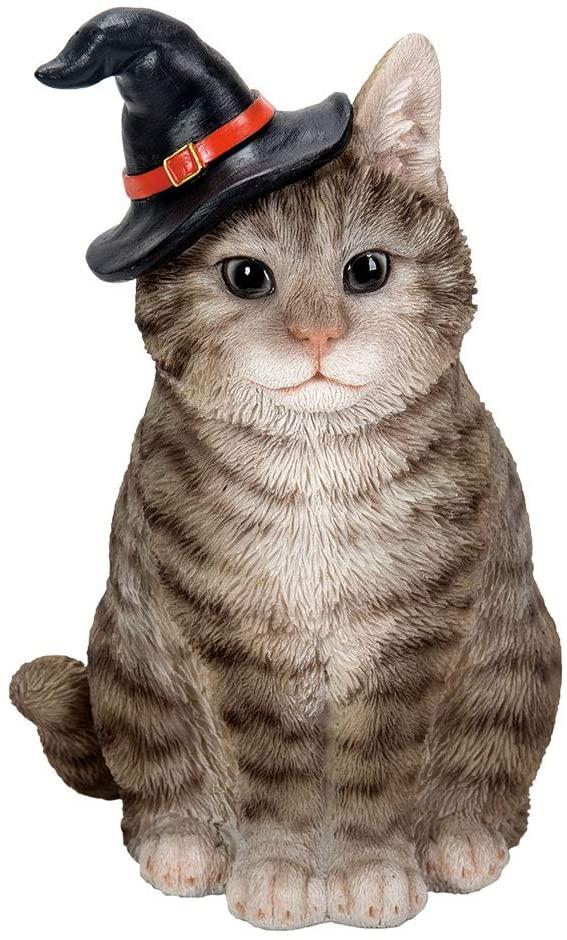 Ebros Gray Tabby Cat With Wizard Witches Hat Collectible Home Decor Figurine
