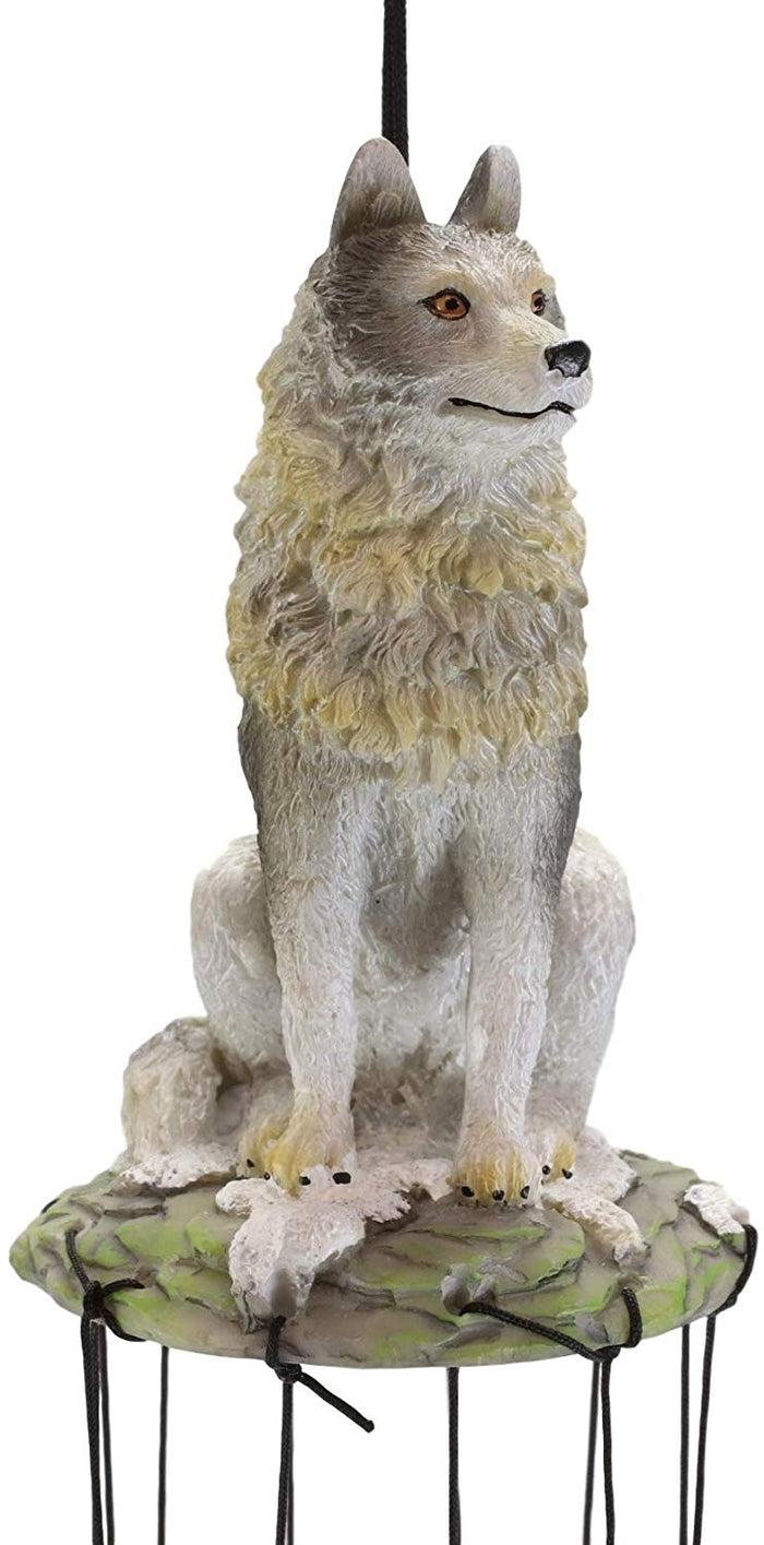 Ebros Gray Wolf Sculptural Wind Chime Resonant Relaxing Patio And Garden Chimes