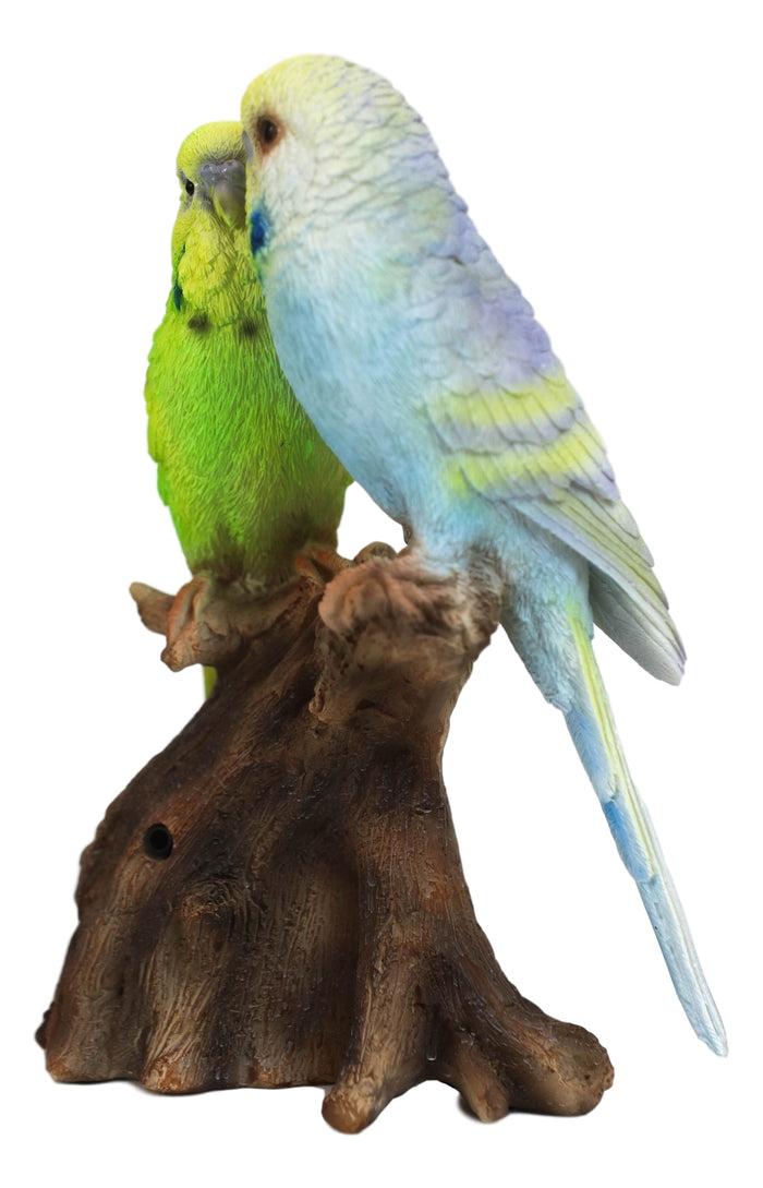 Ebros Green Blue Parakeets Perching On Branch Motion Activated Bird Sound 7"H