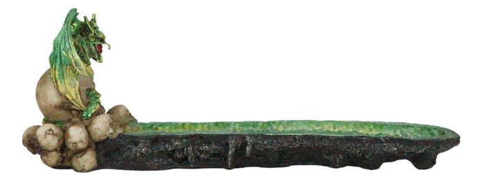 Ebros Green Dragon On Skull Stick Incense Burner 10.75" Length Functional Decor