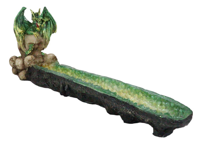 Ebros Green Dragon On Skull Stick Incense Burner 10.75" Length Functional Decor