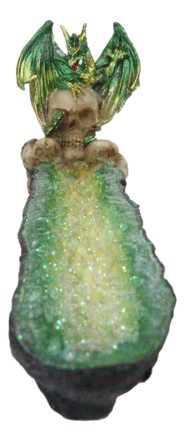 Ebros Green Dragon On Skull Stick Incense Burner 10.75" Length Functional Decor