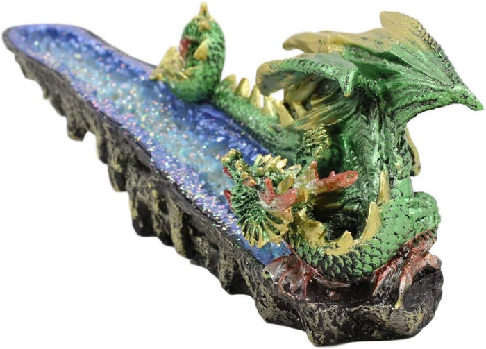 Ebros Green Jade Dragon Guarding Blue Quartz Crystal Quarry River Incense Burner