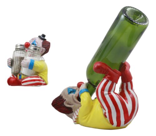 Ebros Halloween IT Killer Mannequin Pennywise Clown Wine Holder And Salt Pepper Shakers Holder Figurine Set Scary Halloween Party Hosting Centerpiece Wine Cellar Tabletop Countertop Kitchen Home Decor