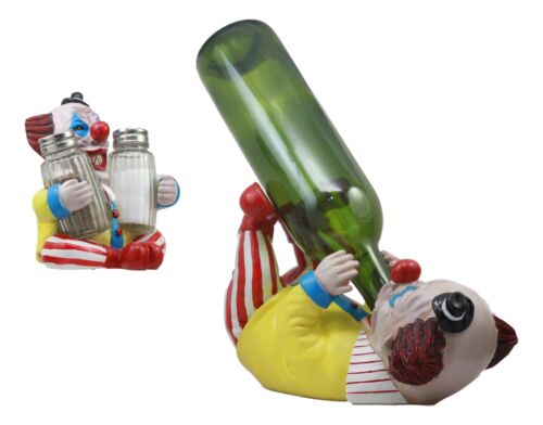 Ebros Halloween IT Killer Mannequin Pennywise Clown Wine Holder And Salt Pepper Shakers Holder Figurine Set Scary Halloween Party Hosting Centerpiece Wine Cellar Tabletop Countertop Kitchen Home Decor