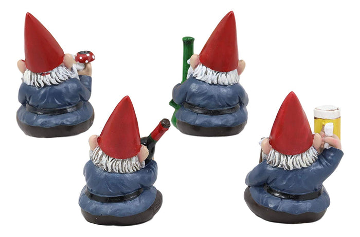 Ebros Happy Times Drunk And High Gnome Figurines Collectible Set Of 4 Whimsical Dwarf Gnomes Home Shelf Decors Miniature Statues 3.5" Tall Party Celebration Of Wine Beer Weed Bong Magic Mushroom