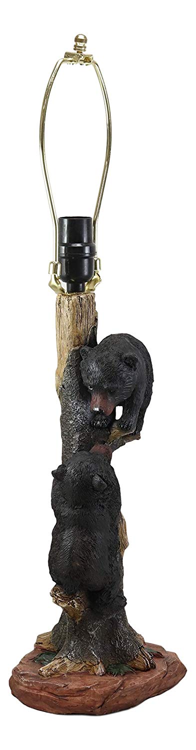 Ebros Helping Hand Whimsical Black Bear Cubs Climbing Tree Table Lamp Statue With Burlap Shade 24"High Wildlife Rustic Cabin Lodge Decor Forest Bears Family Desktop Lamps