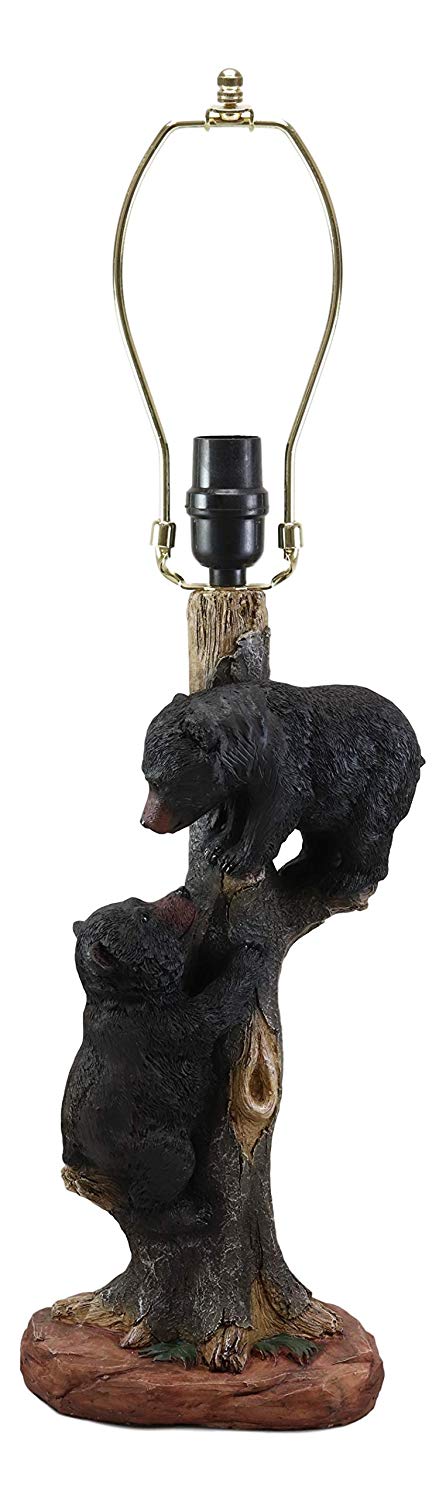 Ebros Helping Hand Whimsical Black Bear Cubs Climbing Tree Table Lamp Statue With Burlap Shade 24"High Wildlife Rustic Cabin Lodge Decor Forest Bears Family Desktop Lamps