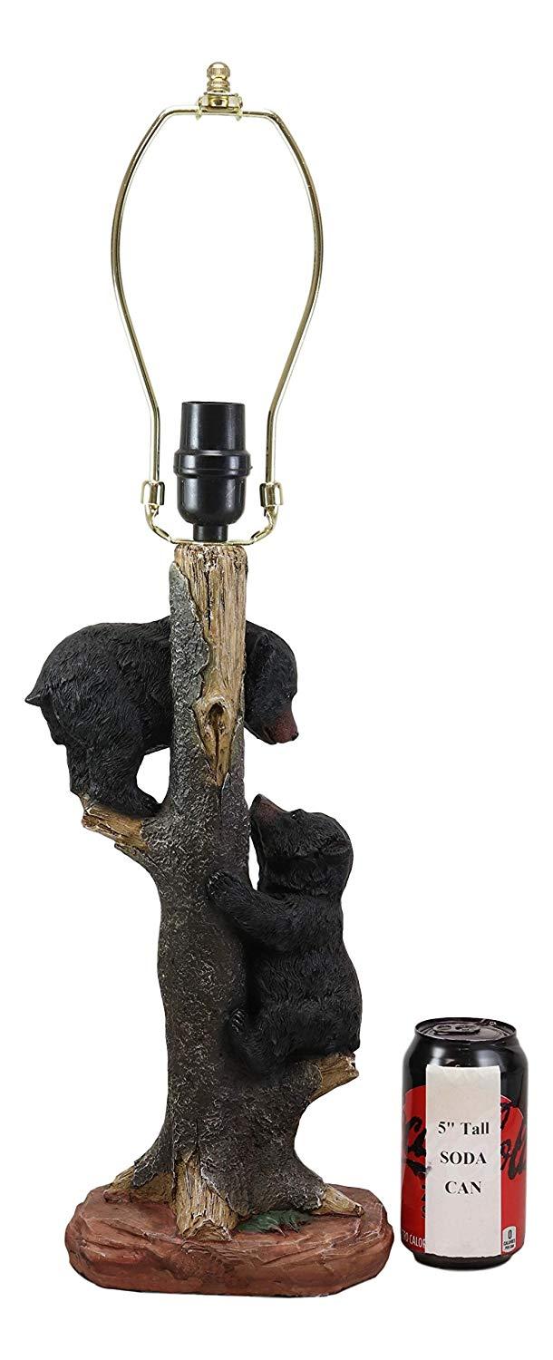 Ebros Helping Hand Whimsical Black Bear Cubs Climbing Tree Table Lamp Statue With Burlap Shade 24"High Wildlife Rustic Cabin Lodge Decor Forest Bears Family Desktop Lamps
