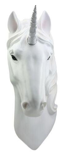 Ebros Her Majesty White Unicorn Wall Head Mount Decor 3D Figurine Ancient Rampart Fabled Steed Silver Horned Unicorn Wall Decorative Plaque