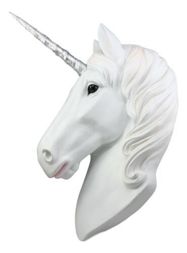 Ebros Her Majesty White Unicorn Wall Head Mount Decor 3D Figurine Ancient Rampart Fabled Steed Silver Horned Unicorn Wall Decorative Plaque