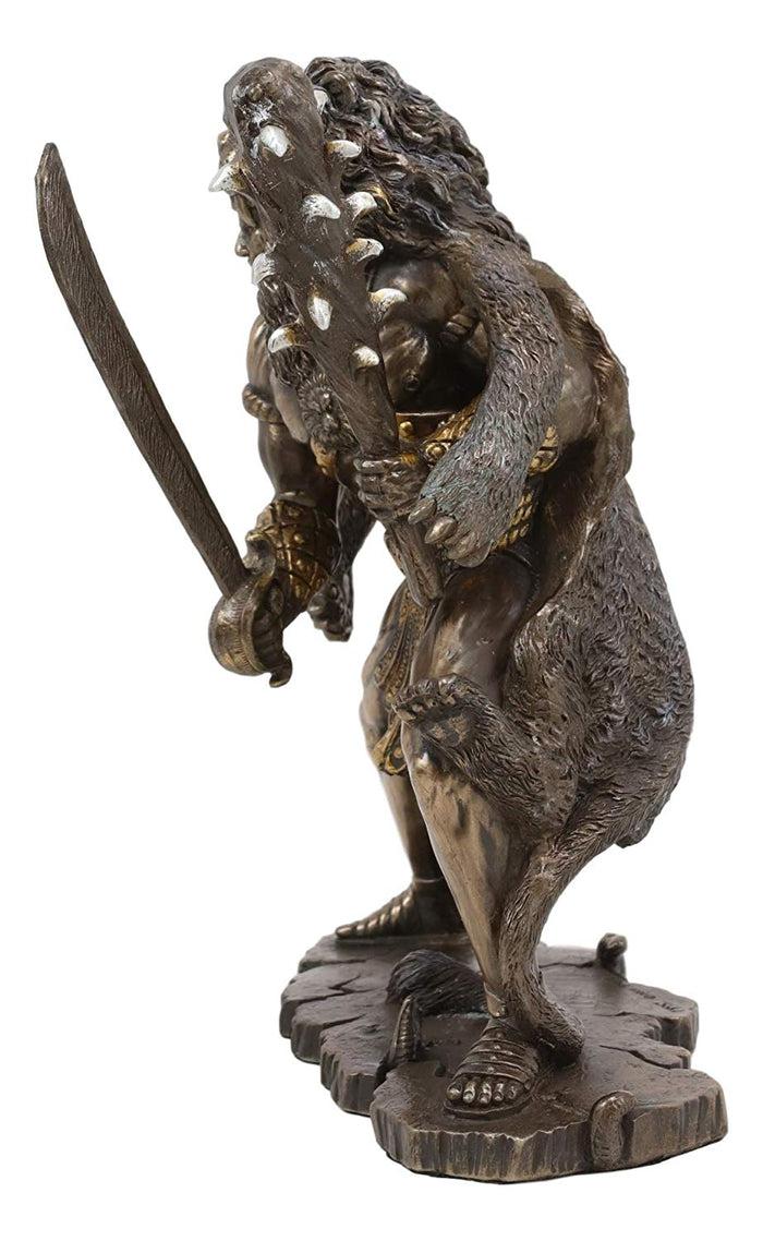 Ebros Hercules Holding Club With Neman Lion Skin Armor Sculpture Figurine 8.25"H